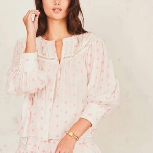 LoveShackFancy Coquette Rosebud Floral Cottagecore Peasant Embroidered Blouse